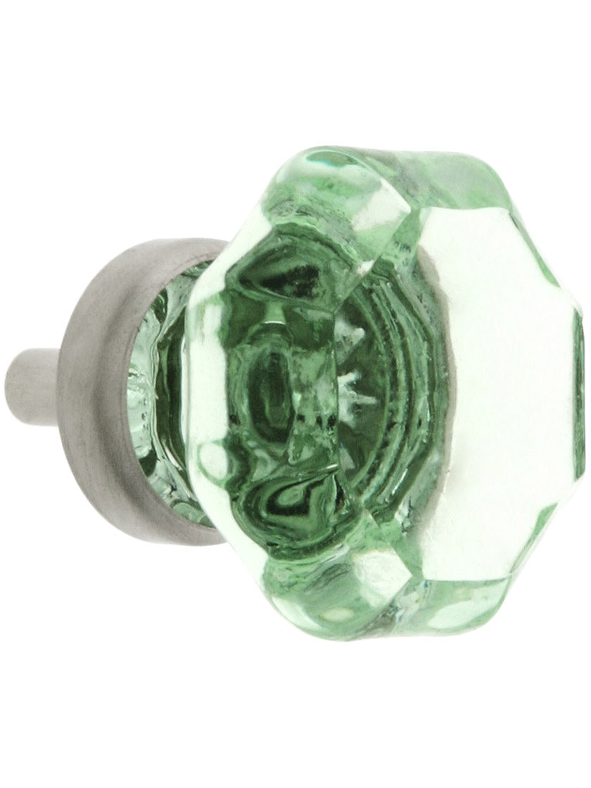 Pale Green Octagonal Glass Knob with Brass Base 1 3/8Inch Diameter